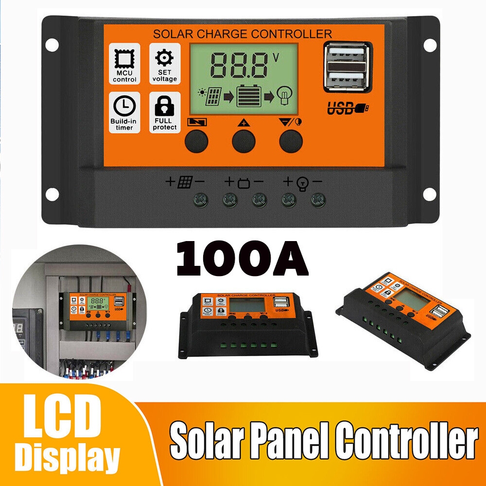 Solar Charge Controller PWM Adjustable Charging Controller 100A Battery