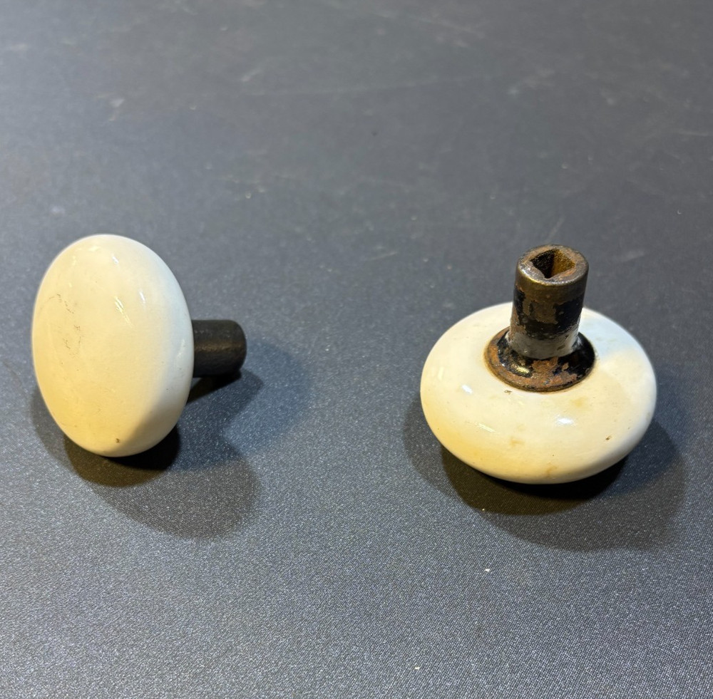 Pair Vintage White Porcelain Door Knobs 2"