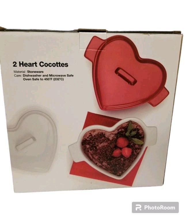 THE CELLAR 2-Pc. Heart Stoneware Cocottes W/ Lids
