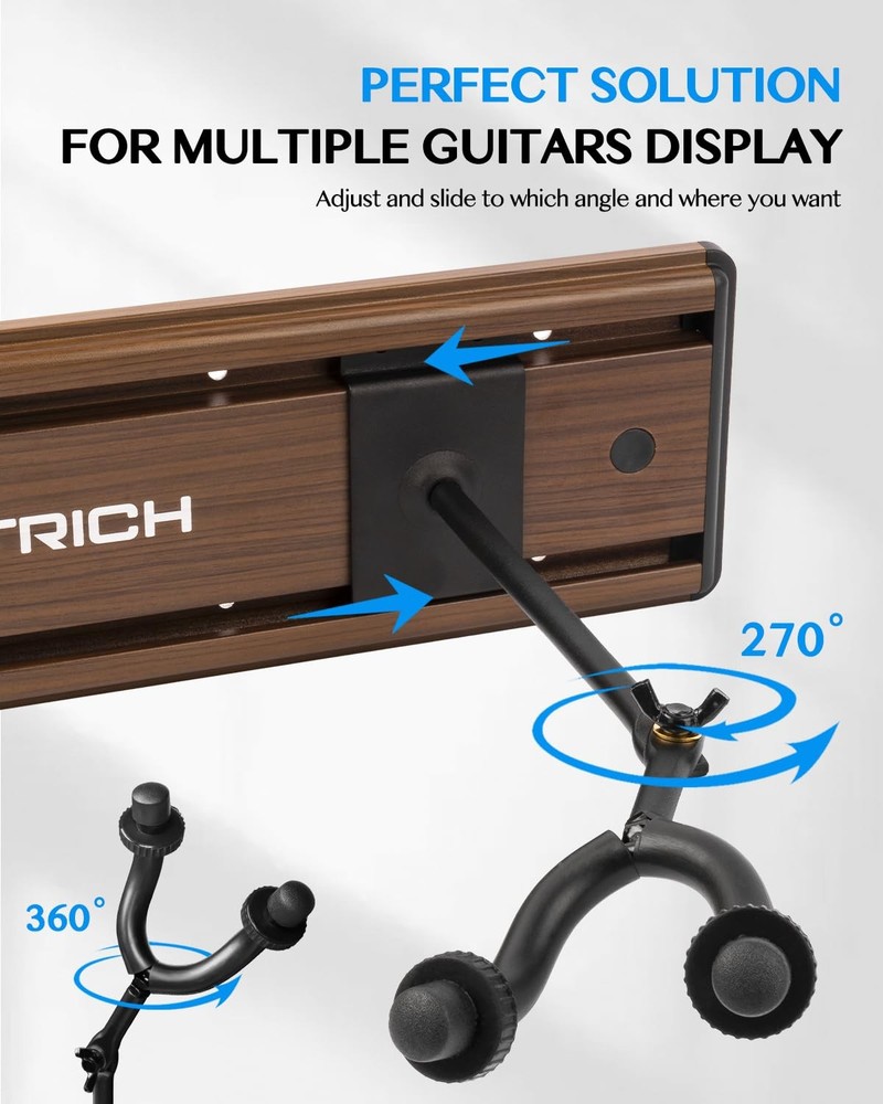 Modular Guitar Wall Mount Rack for 8 Instruments with Adjustable Hangers