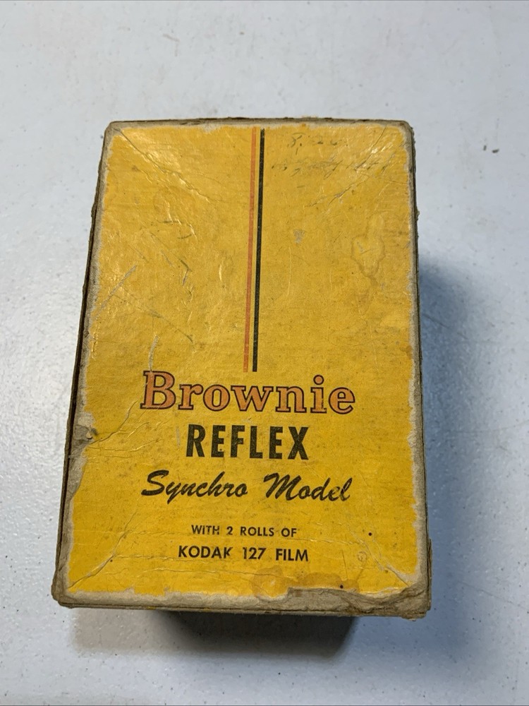 Vintage Brownie Reflex Camera Synchro Model With Original Box And Strap Untested