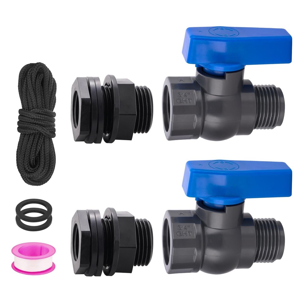 PVC Rain Barrel Spigot Kit 2 Pack 2 Packs, 2PCS-Bulkhead connector + valve