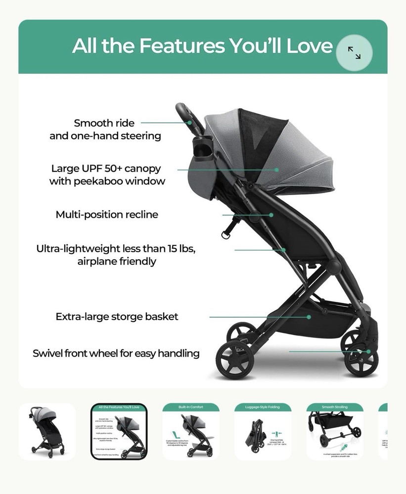 Mompush Lithe V Lightweight + Foldable Travel Stroller