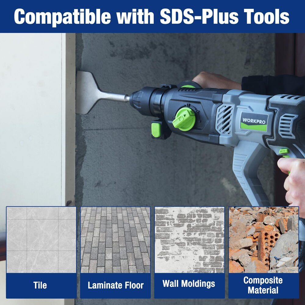WORKPRO 3" SDS Plus Chisel Cranked Angled Bent Tile Removal Chisels for SDS-Plus
