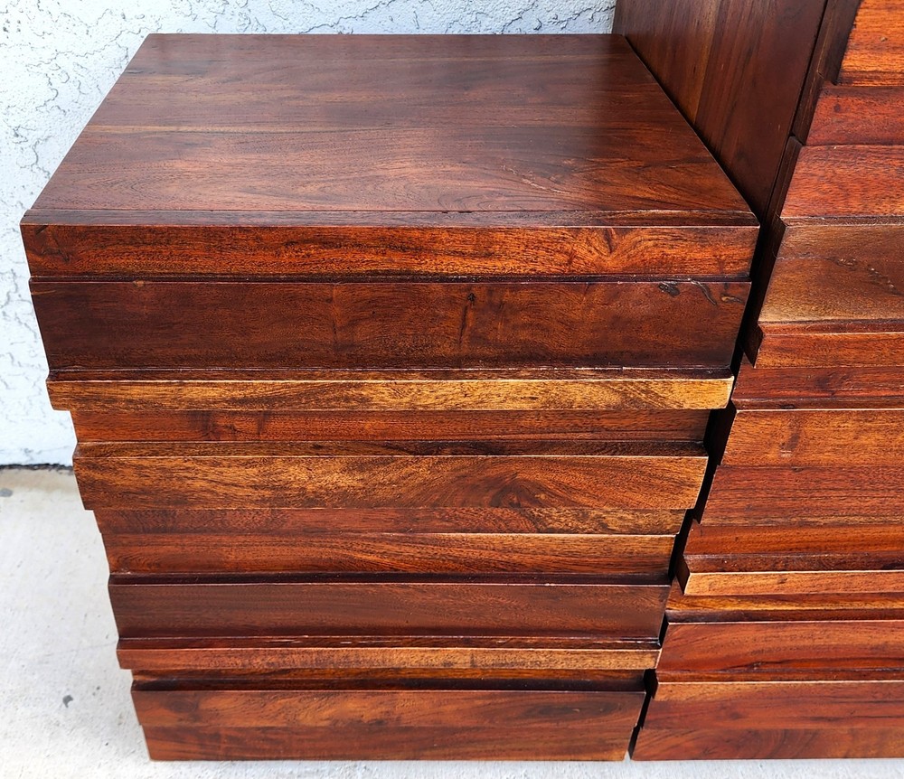 MCM Solid Exotic Wood Bachelor Chest & Nightstands Bedroom Suite