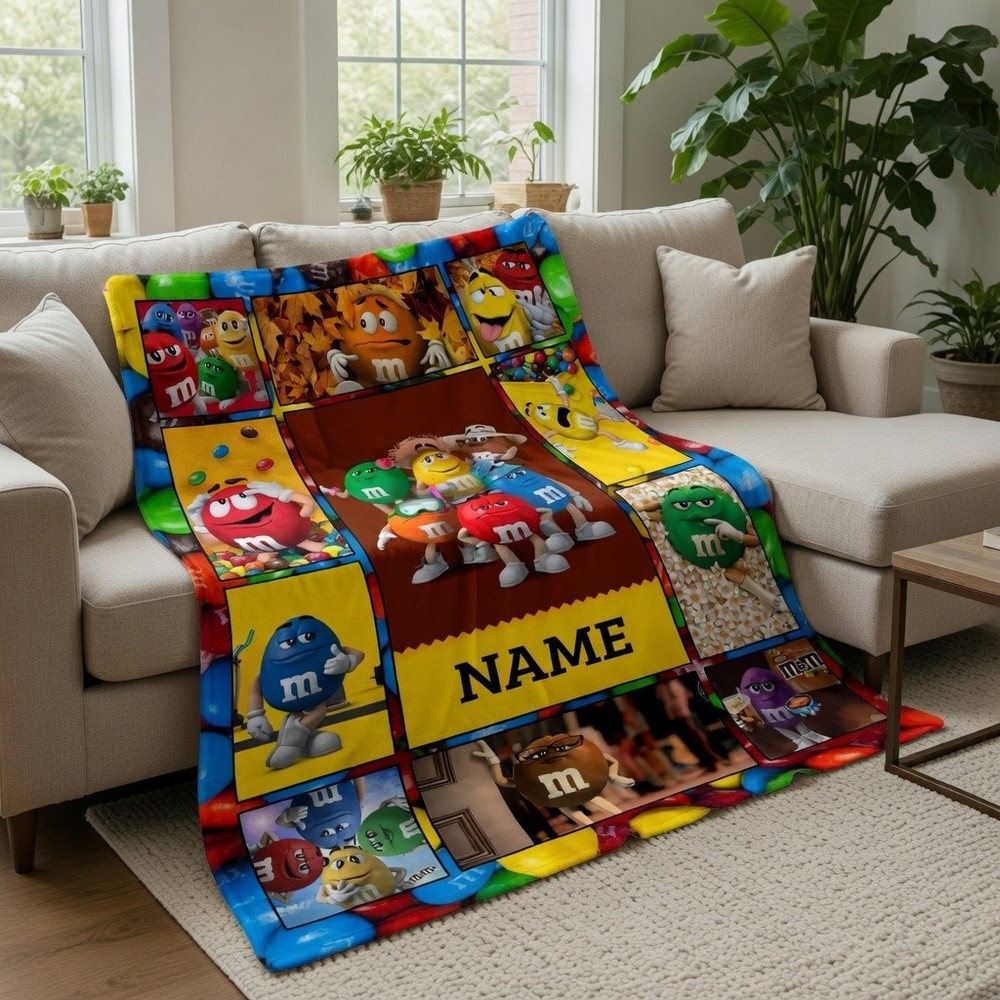 Personalized Colorful Candy Style Flannel Blanket Custom Name Fun Gift Throw