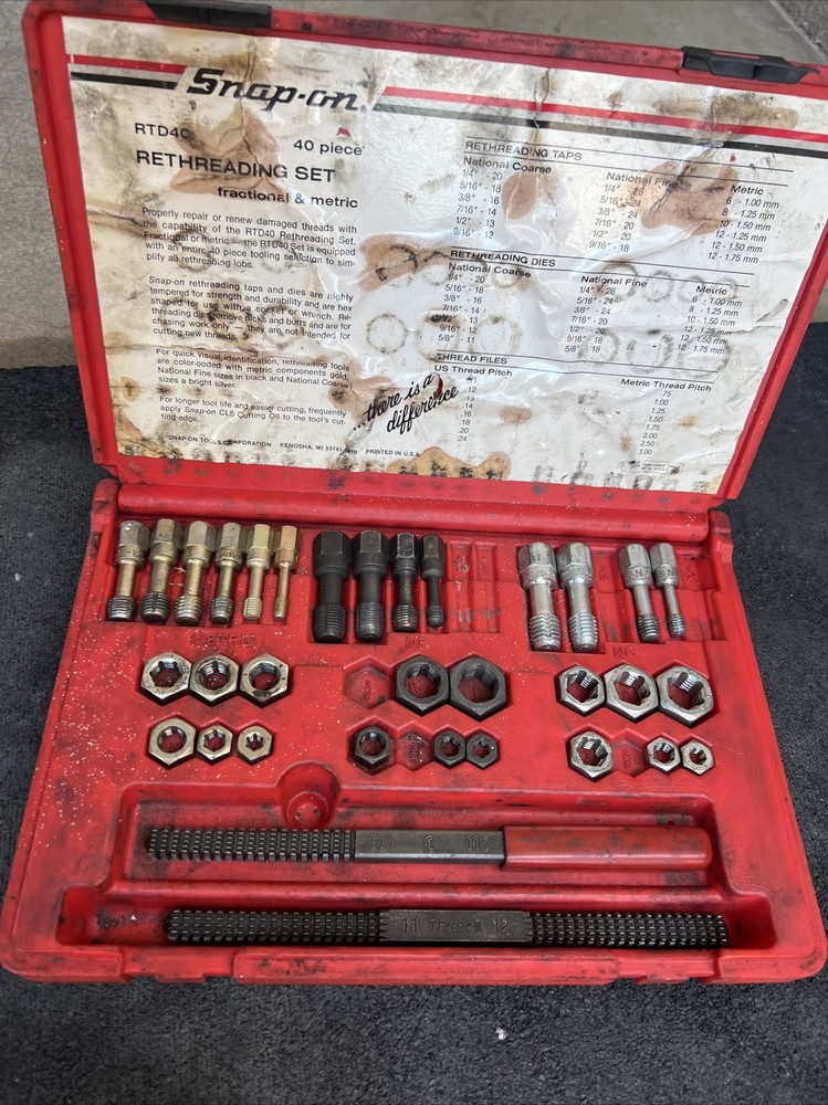 For Snap On Tools Fractional & Metric Rethreading Set RTD40 Used Missing 7pc