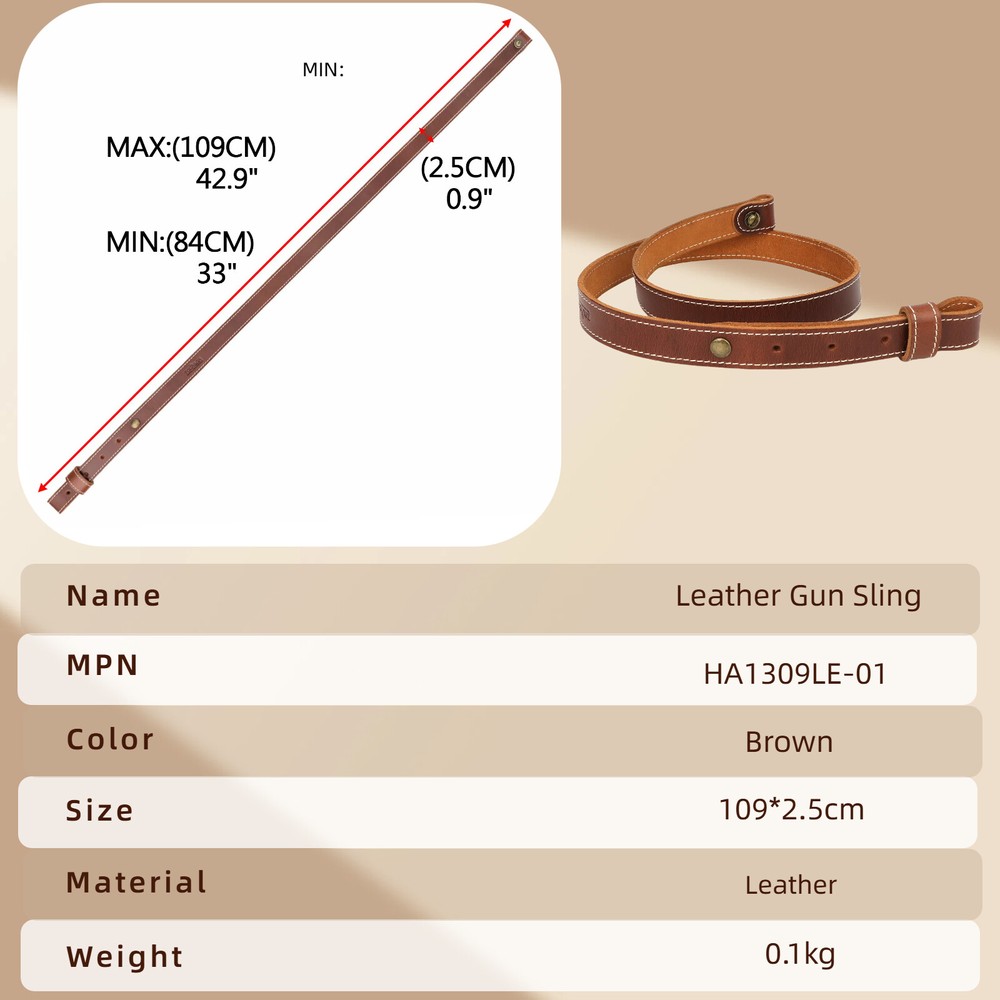 2 Point Leather Gun Sling - Adjustable Strap, Quick Release Swivels for Rifle