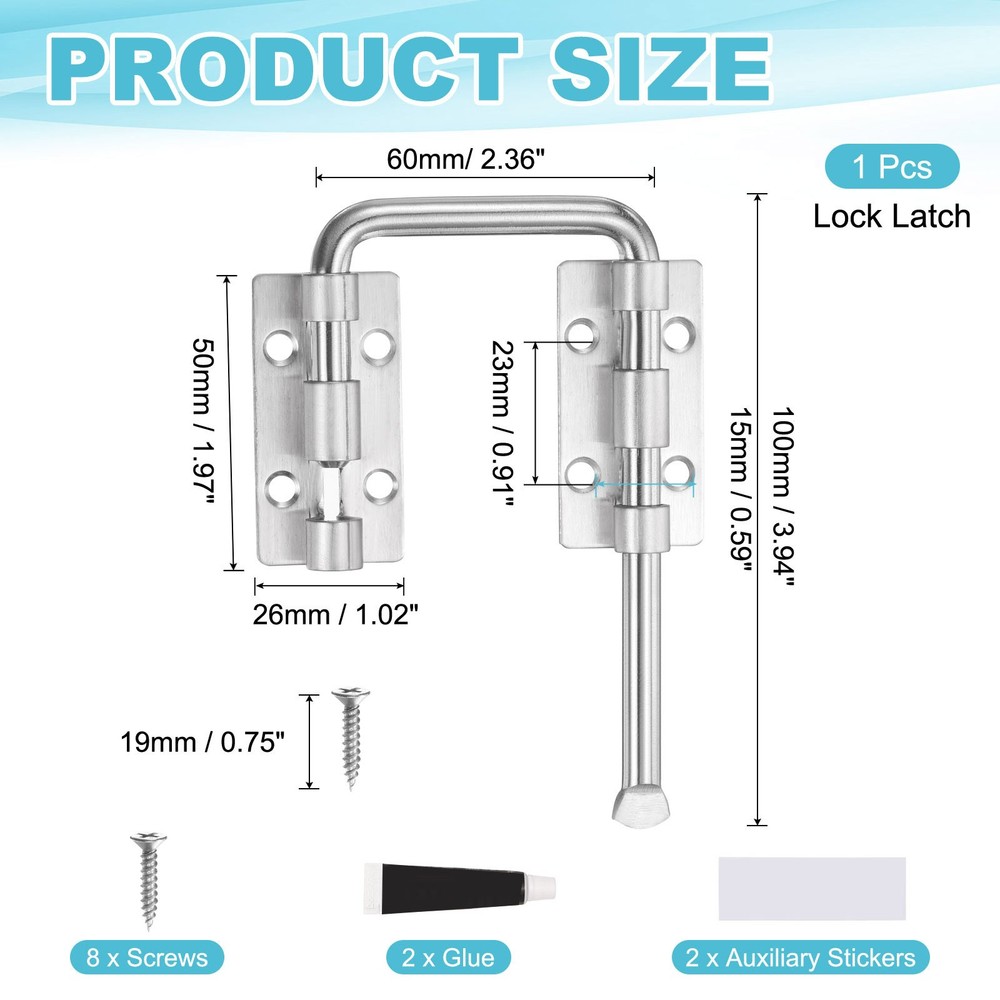 Sliding Door Loop Lock Latch, 2.36 Inch Flexible Latch Hook Lock, Silver