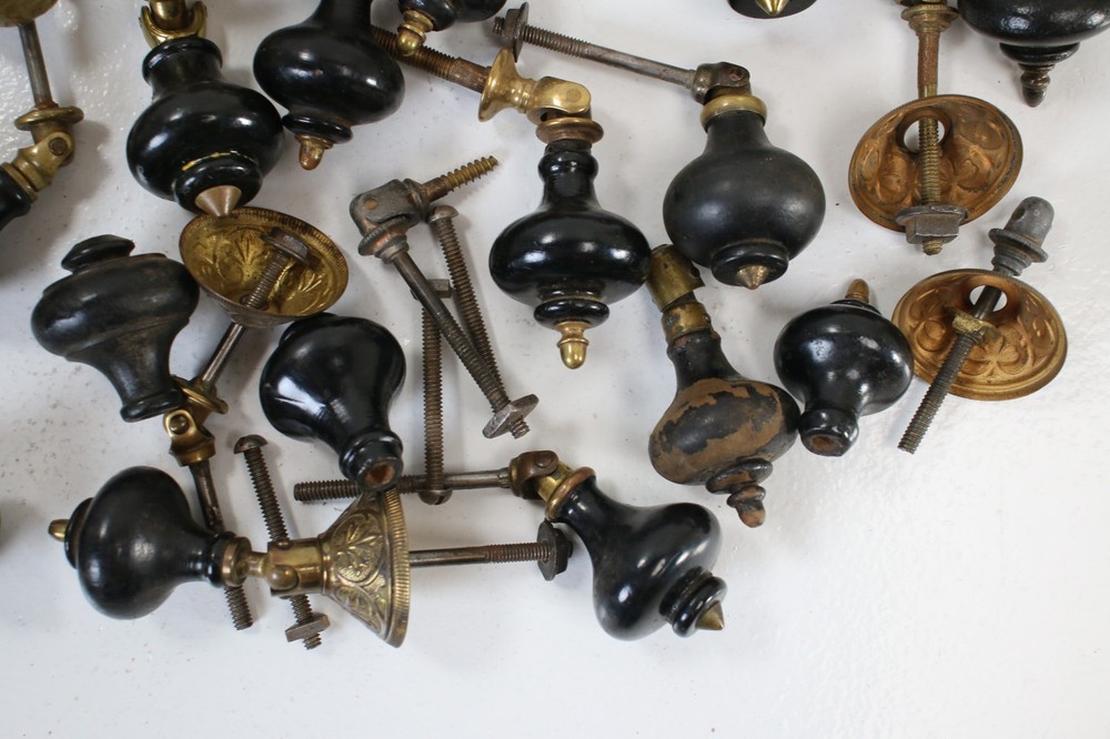 Antique Victorian Ebony Brass Drawer Pull lot teardrop