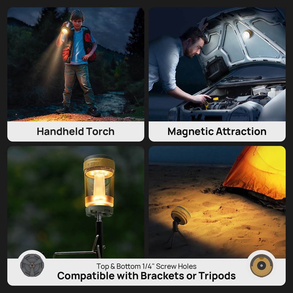 Camping Lantern, USB-Rechargeable, 5 Light Modes 3 Color Temperatures 4400mAh...
