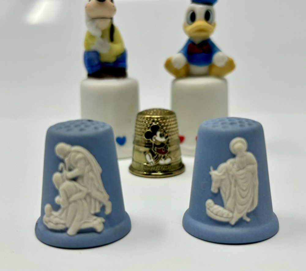 Thimble Collection 2 Wedgewood Thimbles and 3 Disney Thimbles