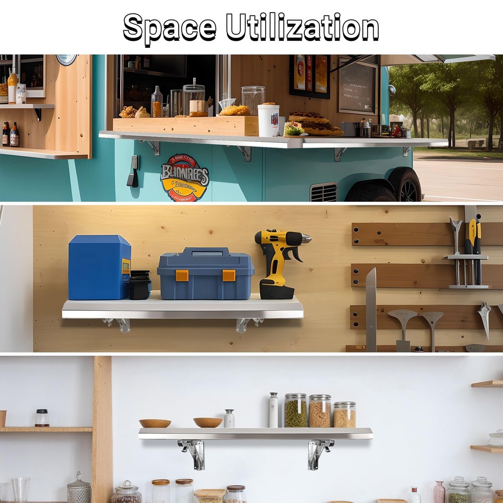 Folding Concession Shelf 24" x 12", Stainless Steel Drop Down Folding Serving...