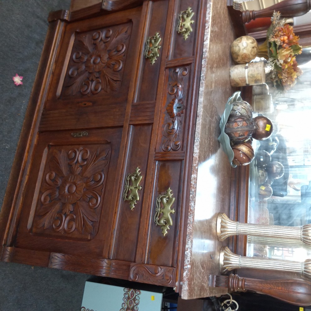 Mahogany mirror marble top sideboard