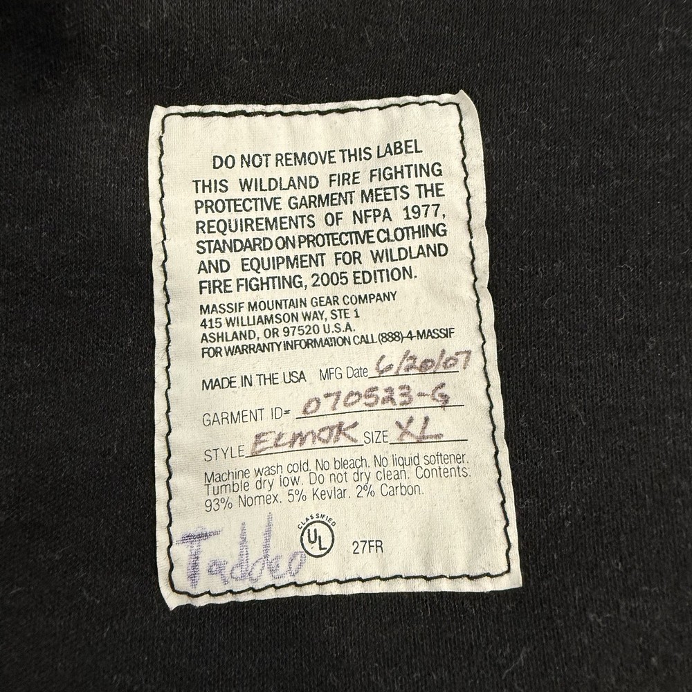 Massif Elements Fire Fighting Protective Jacket Full Zip Men's Size XL Black