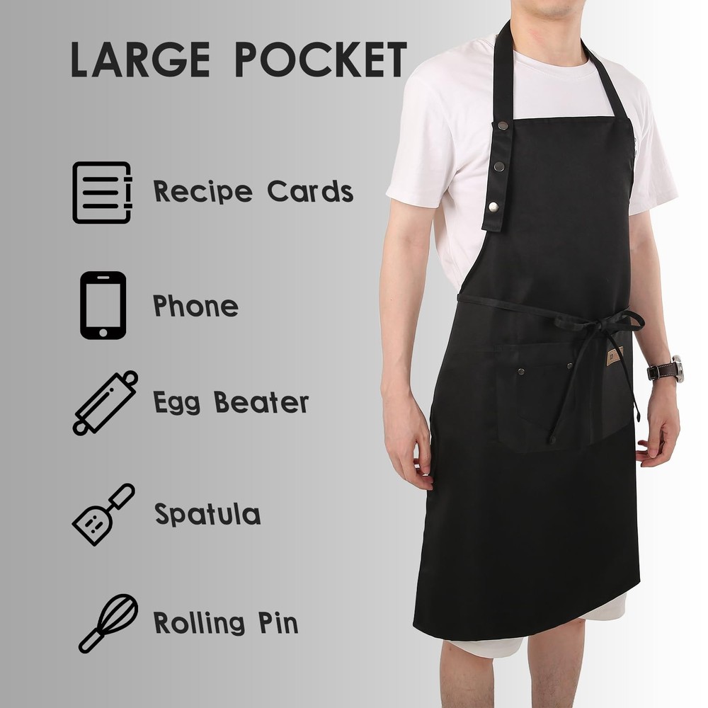 Extra Large Aprons for Men Adjustable Button Bib Apron with 3 Pockets Chef Co
