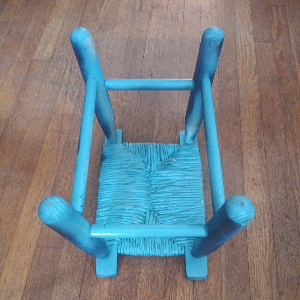 1940's Old Hickory Foot Stool Bench Primitive Rustic Cabin Decor WHY BLUE (?!)