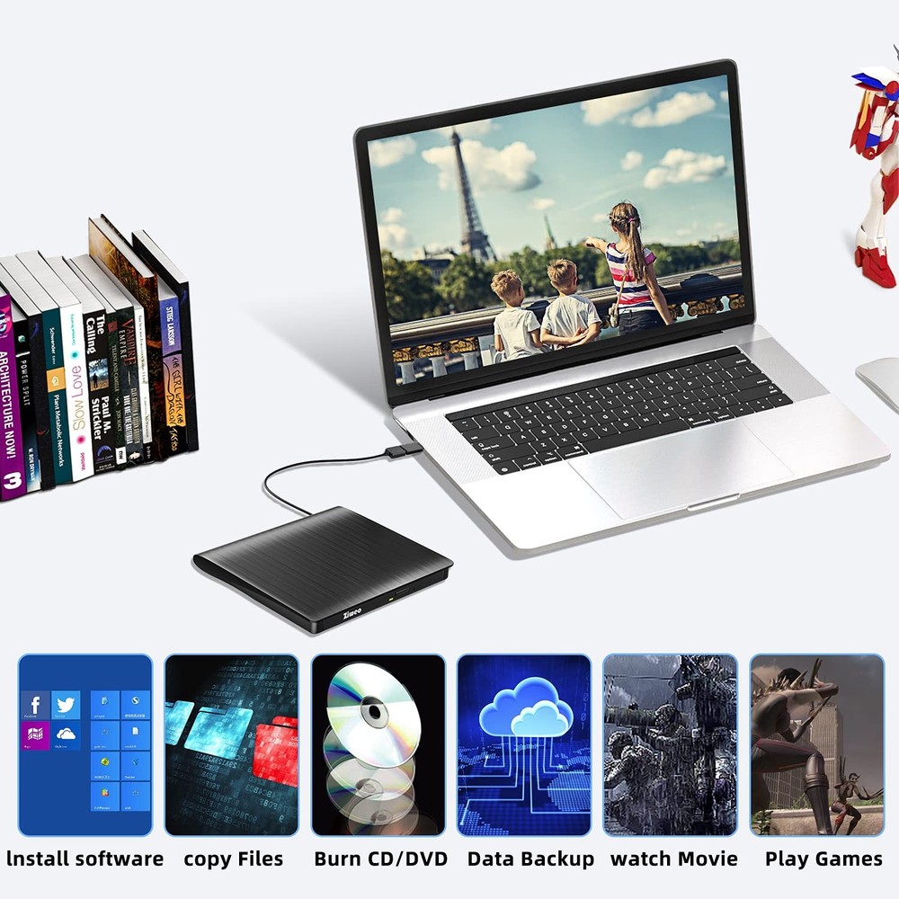 External USB 3.0 Type-C CD DVD +/-RW Drive - Portable CD ROM Reader & DVD Bur...