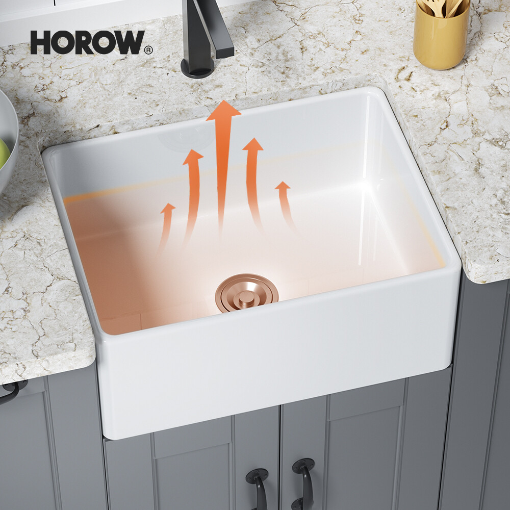 24" Sink Single Bowl Undermount Ceramic Farmhouse Apron Kitchen White Rectangle