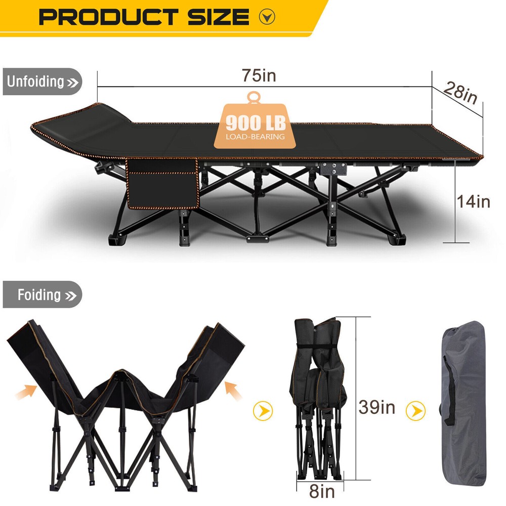 SLSY Camping Cot & Thick Pad,Cots for Sleeping,Camping Bed Folding Cot 500LBS