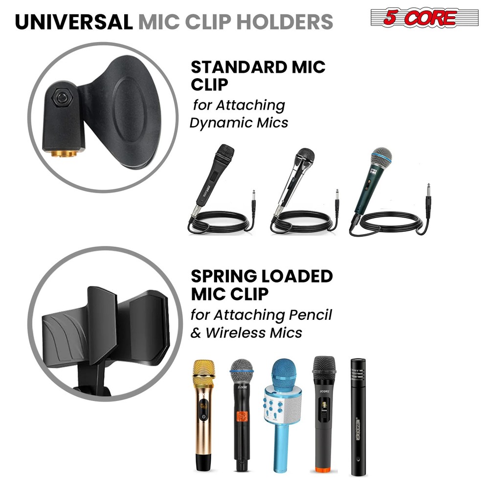 5 Core Microphone Stand Floor Height Adjustable w Extending Telescoping Boom Arm