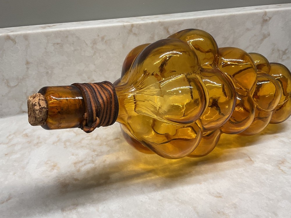 AMBER GLASS GRAPE CLUSTER SHAPE LARGE EMPTY WINE BOTTLE
