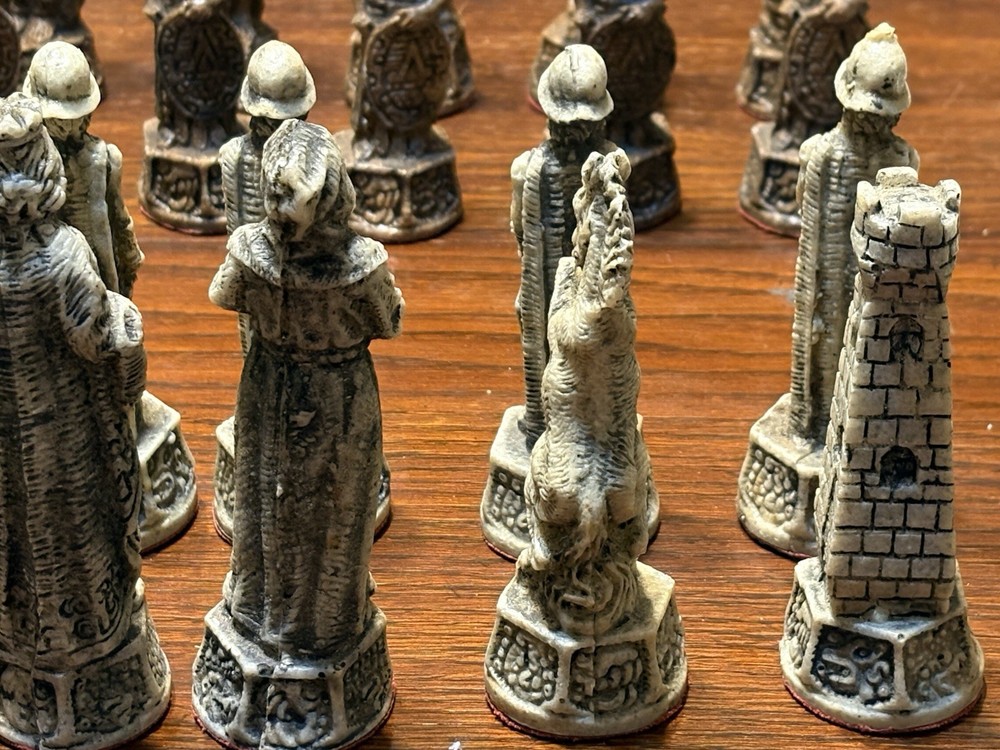 Vintage Aztec Mayan Chess Pieces .