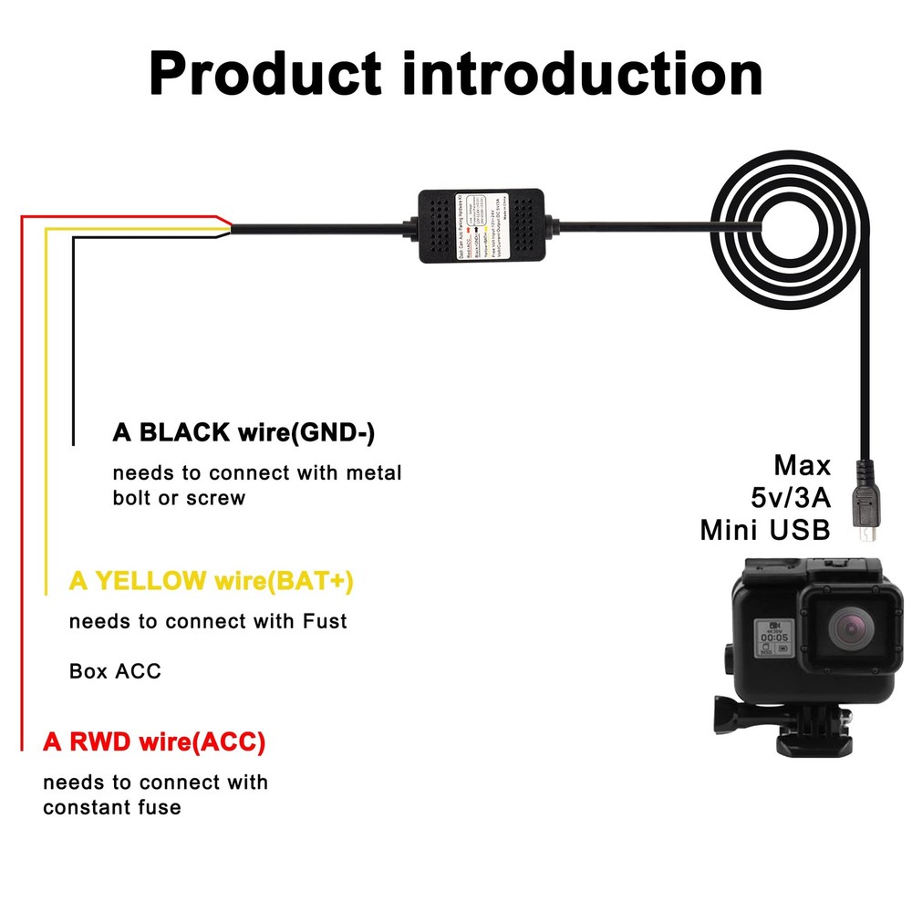 MEIRIYFA Dash Cam Acc Hardwire Kit Mini USB Dashcam usb