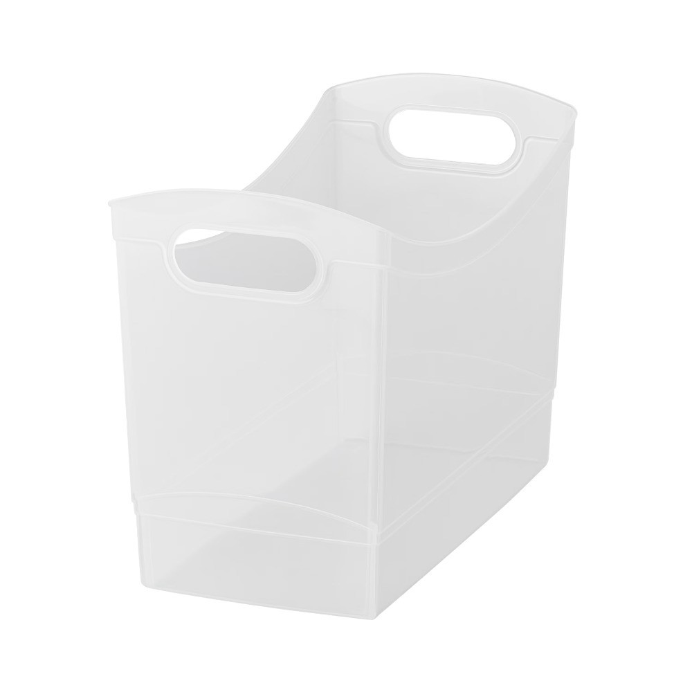 Plastic Storage Bin 12 Quart Narrow Rectangle Container with Carrying Handles