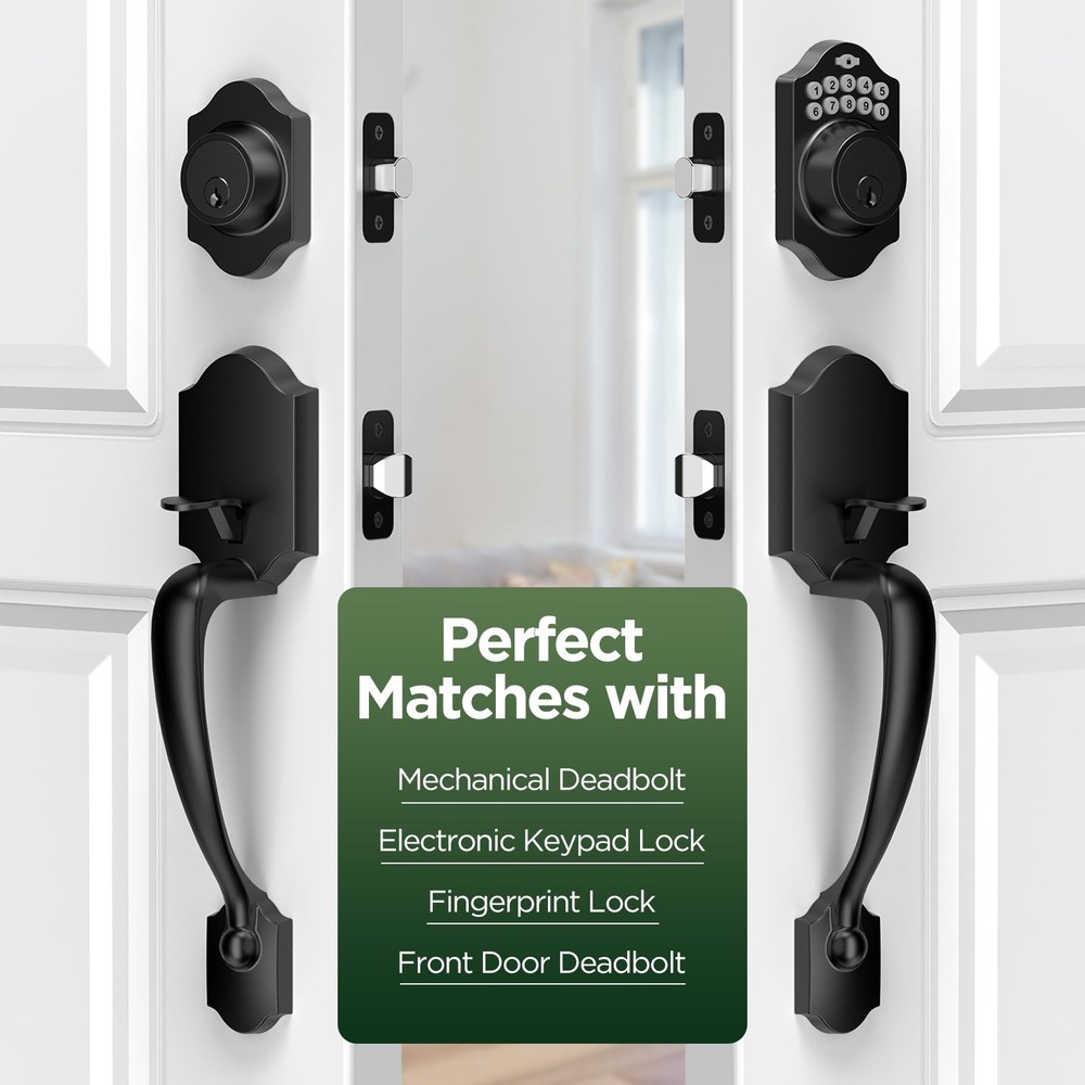 Black Exterior Front Door Handle With Reversible Lever - Classic Entry Handle...