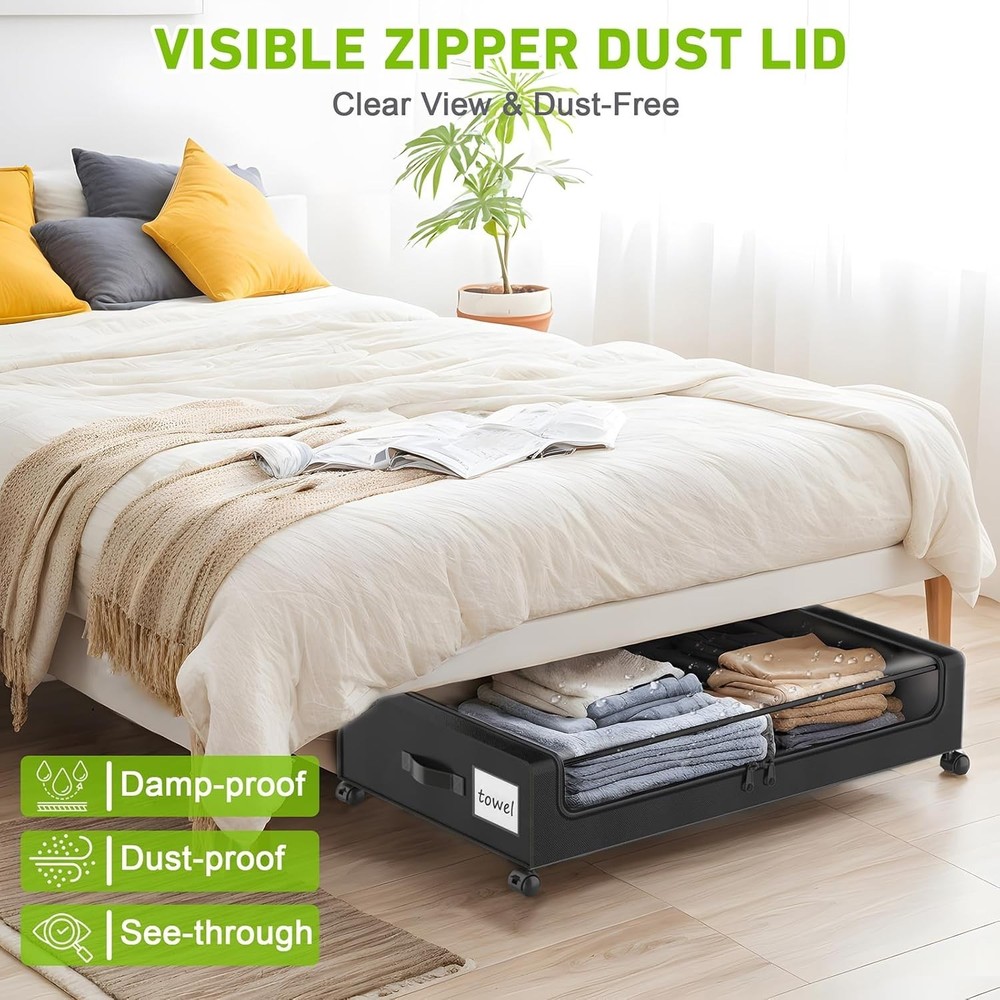 Under Bed Storage W/ Wheels 2-Pack Under the Bed Storage Containers W/ Clear