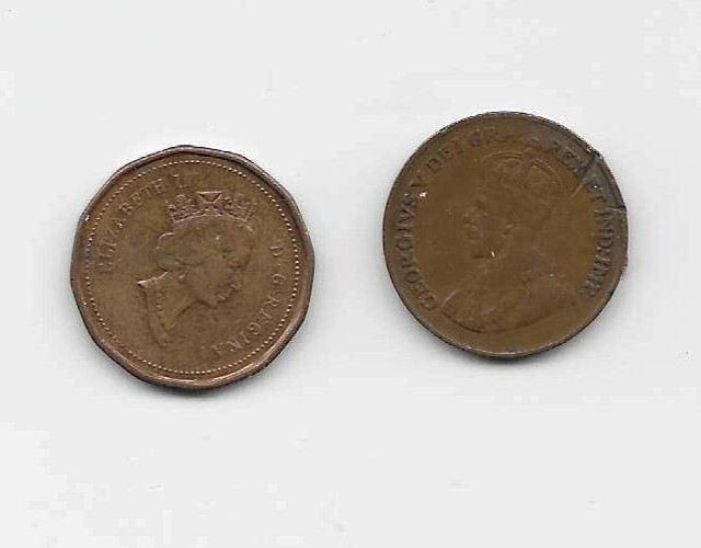 2 Canadian coins 1920 one cent & 1991 one cent