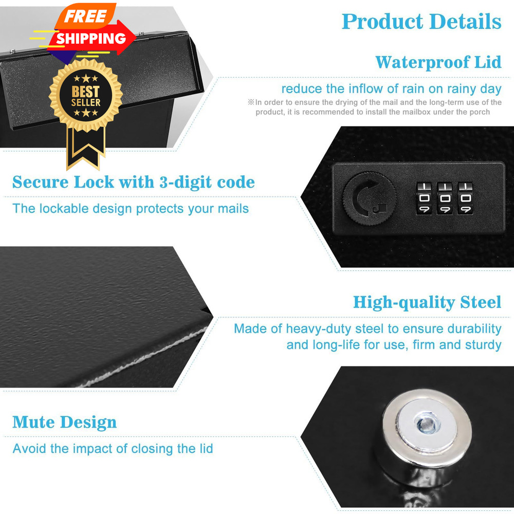 xydled Mail Boxes with Combination Lock,Locking Black Lock