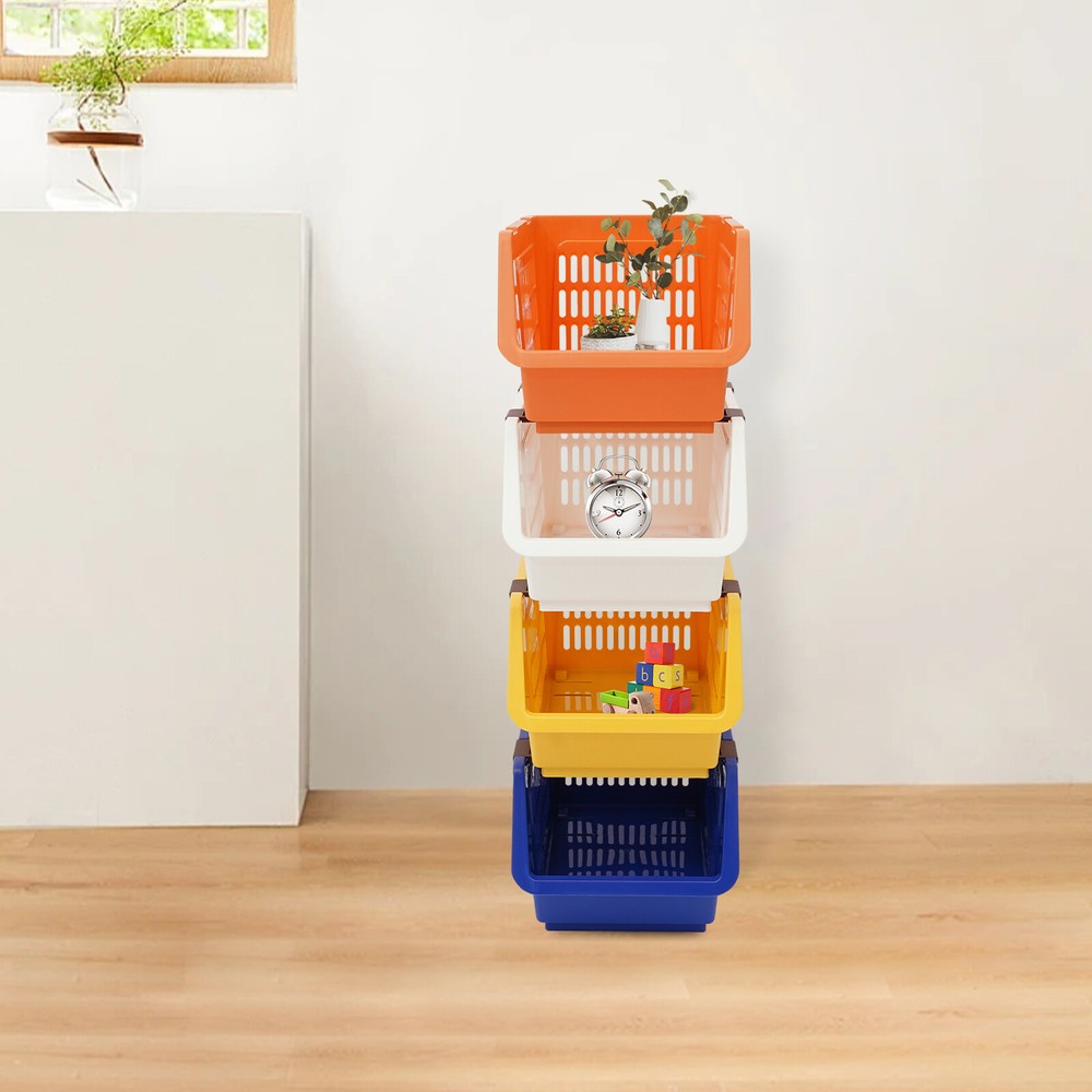 4 PCS Stacking Storage Baskets, Multi-tiered Plastic Stackable Organizer Bins