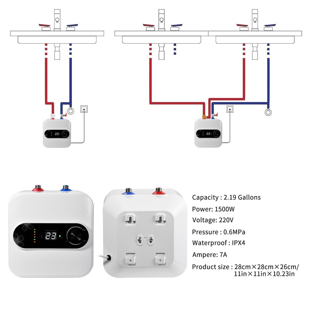 Fast Heat Electric Instant Hot Water Heater Under Sink Small Water Tank Kitchen