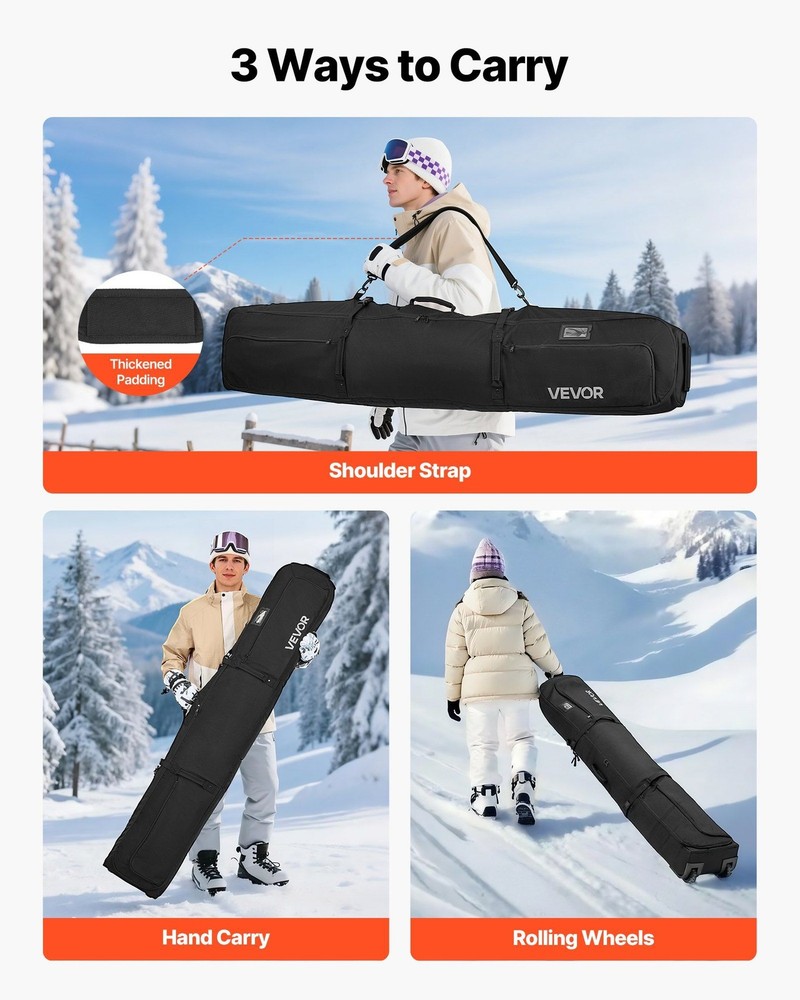 Large Ski Roller Case 68.9in, 600D Waterproof Oxford, Padded, Strap System