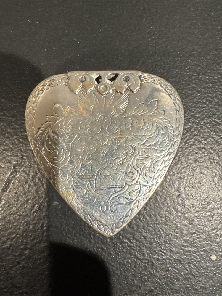 Beautiful Sterling Silver Heart Shaped Repousse Pill Box