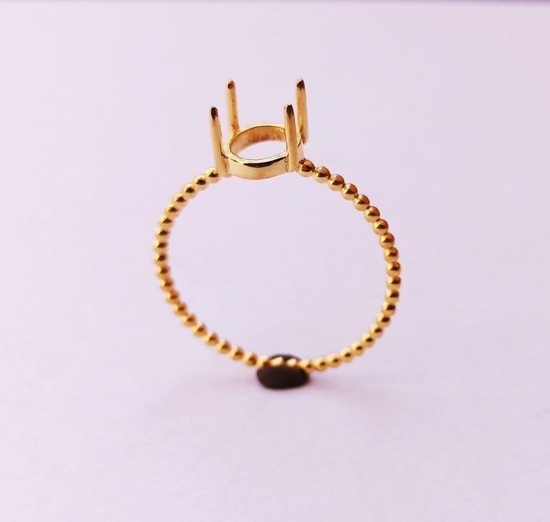 Solid 925 Sterling Silver Gold Plated Oval 8x10mm Prong Bezel Ring Blank