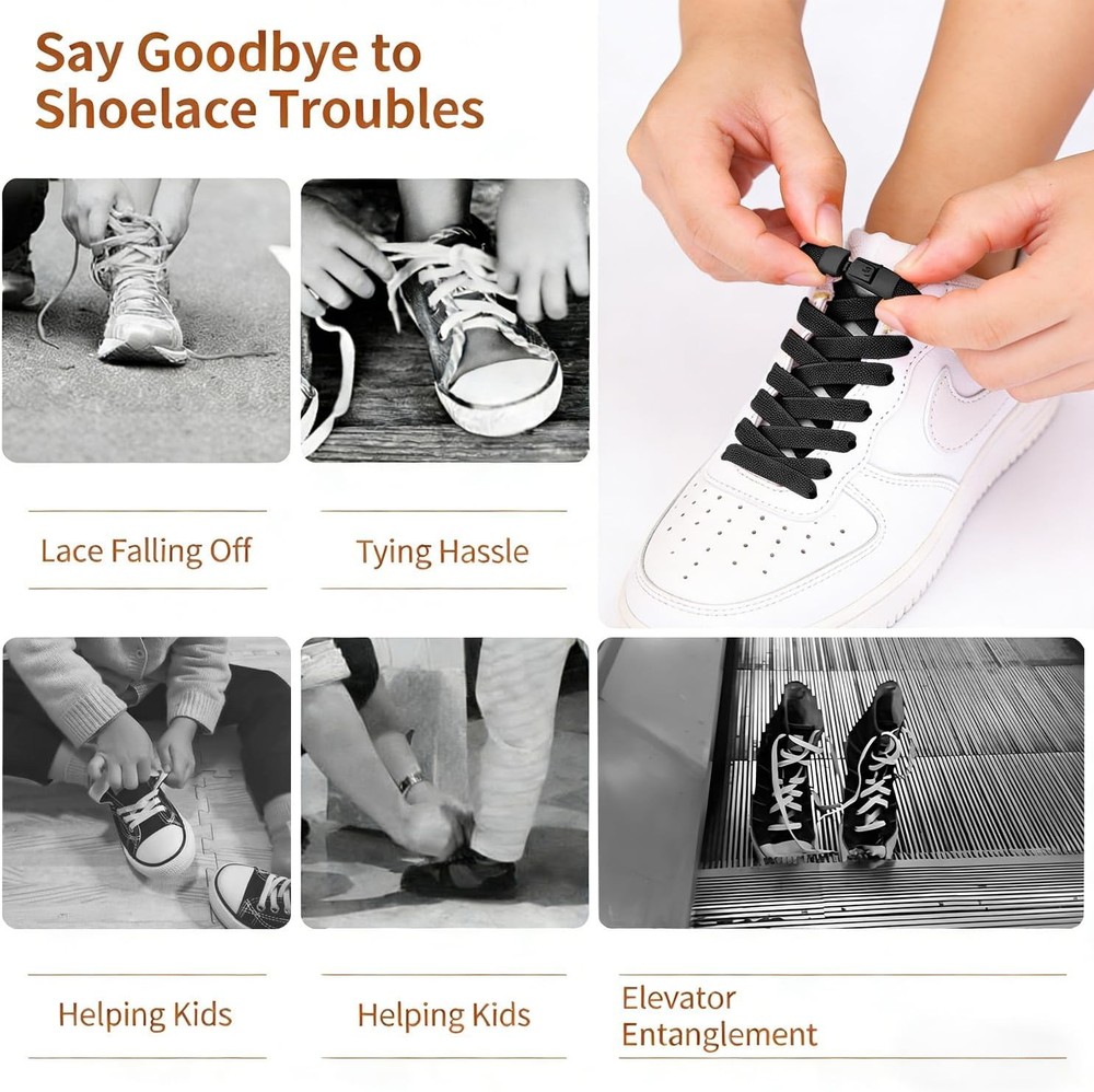 No Tie Elastic Shoelaces - 100cm| Push-Button Closure for Quick Use | Universal