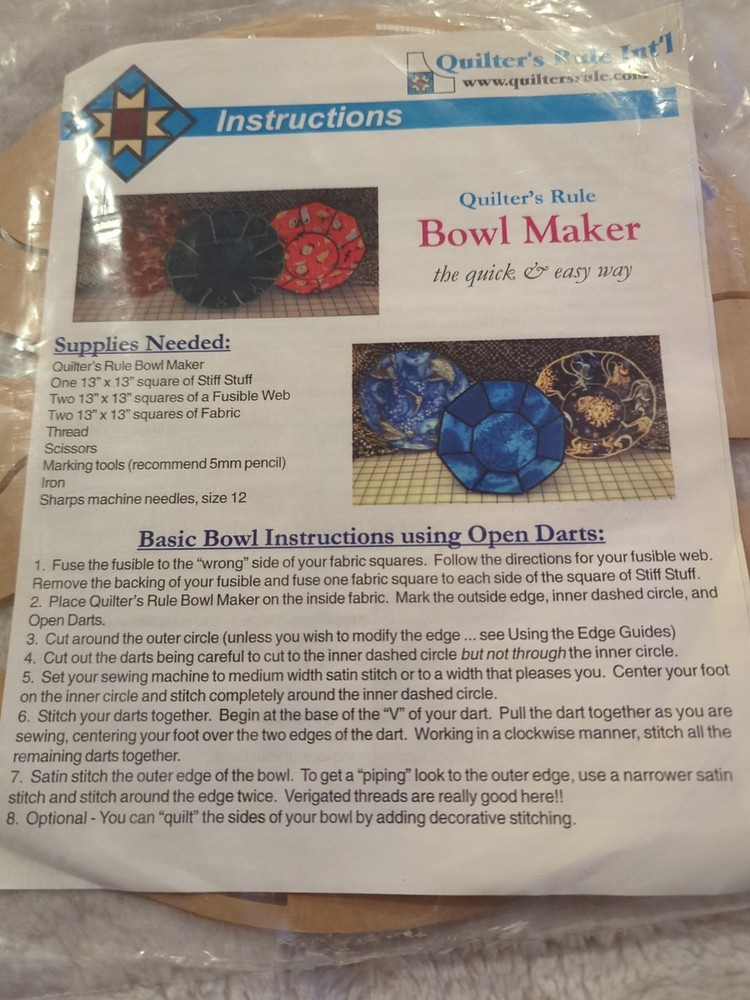 Quilter's Ruler with edge guides Bowl Maker - Pattern Maker Plastic Template