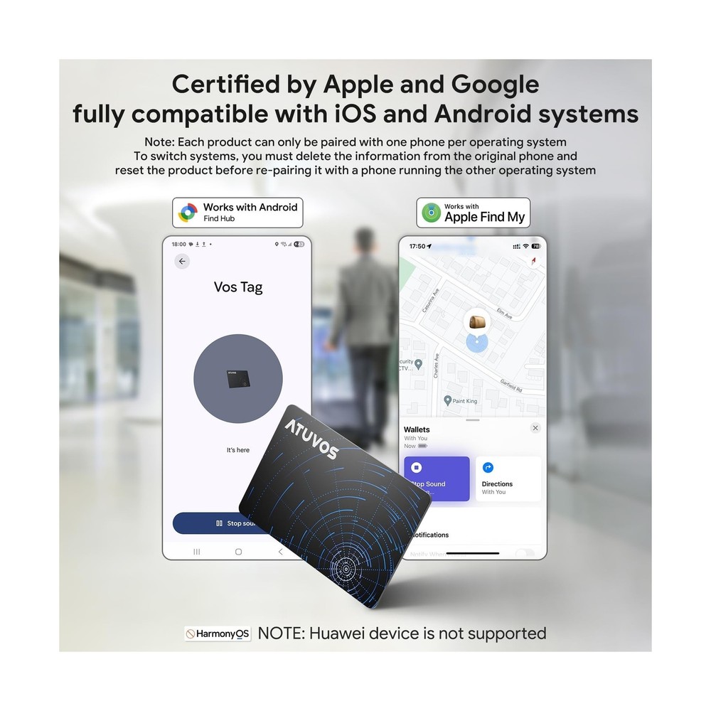 ATUVOS Air Tag Ultra-Thin Wallet Tracker for Android & iOS, Dual Sy... Fast Ship