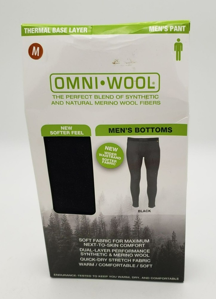 Omni-Wool Mens Base Layer Bottoms Pants, 80/20 Polyester Wool Blend, Medium 32-3