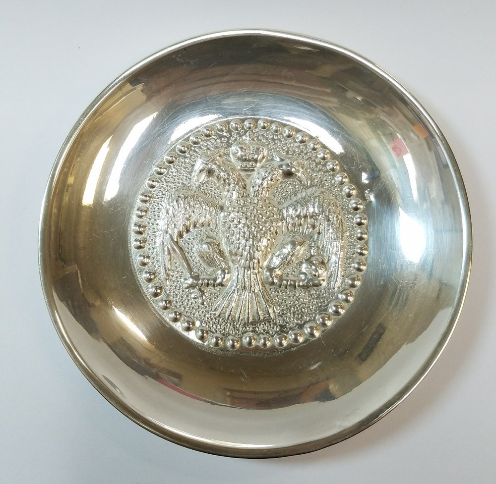 VINTAGE 830 SILVER CANDY DISH WITH TWO HEADED BIRD