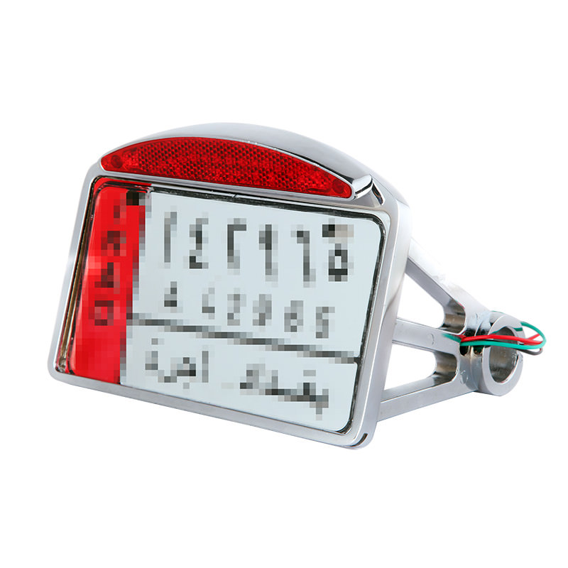 Motorcycle Chrome Side Axle Mounted License Plate Assembly LED Tail Brake Light