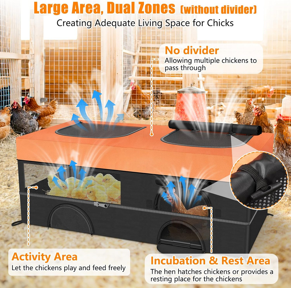 64" Large Chicken Brooder, Brooder Box for Chicks with Zipper Doors, Removable W