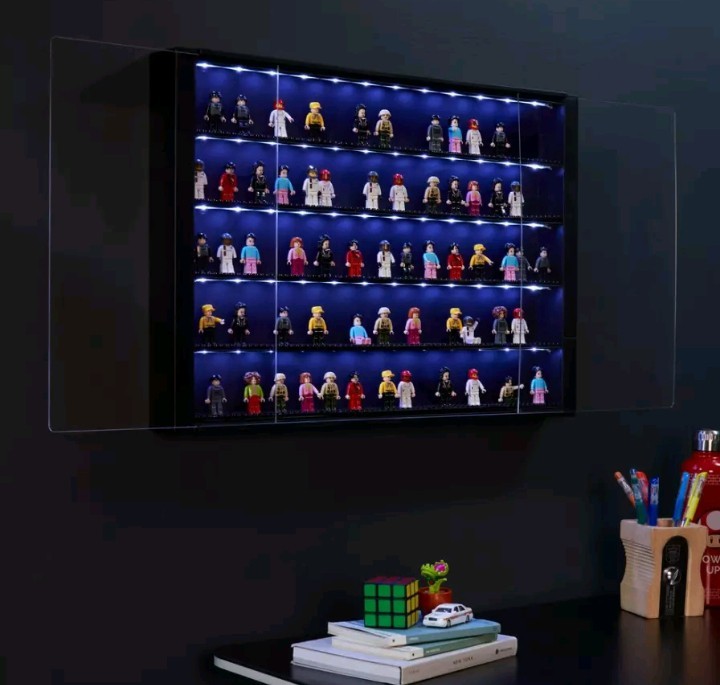 Mini Figures Display Case Protect Figurines 5 Level LED Strips Lego Compatible