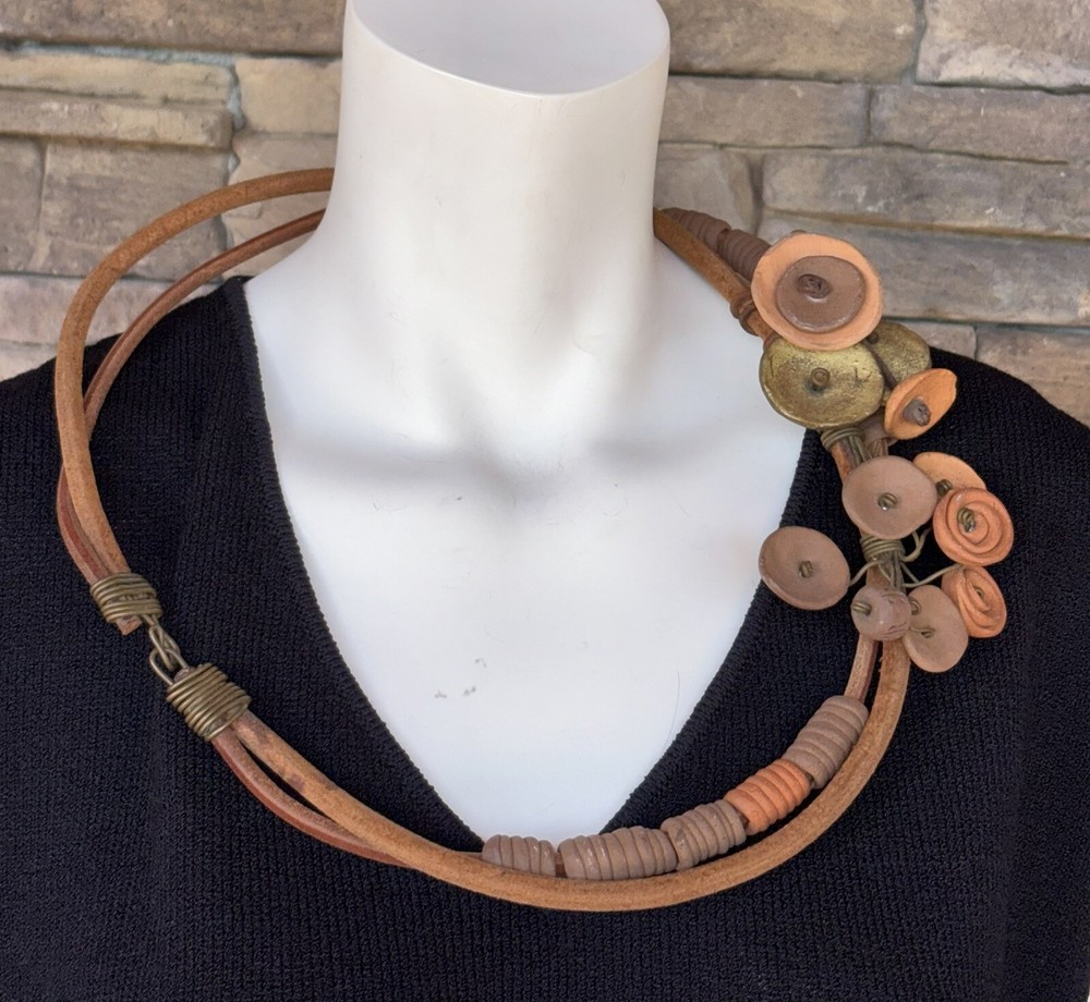 Unique Clay & Leather Pottery Necklace