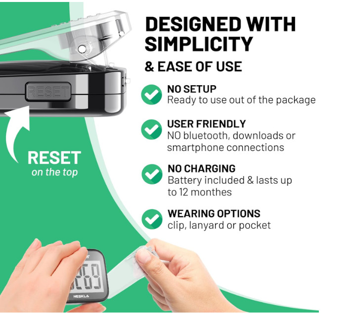 3D Pedometer for Walking Simple Step Counter for Walking with Large Digital D...