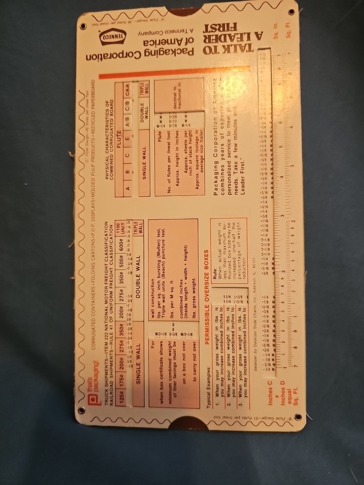 Universal Reference Calculator Moveable Sheet Design Calculator Tenneco IL USA