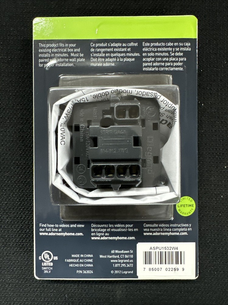 ASPU1532W4 LEGRAND ADORNE PUSH SWITCH INTERRUPTOR WHITE